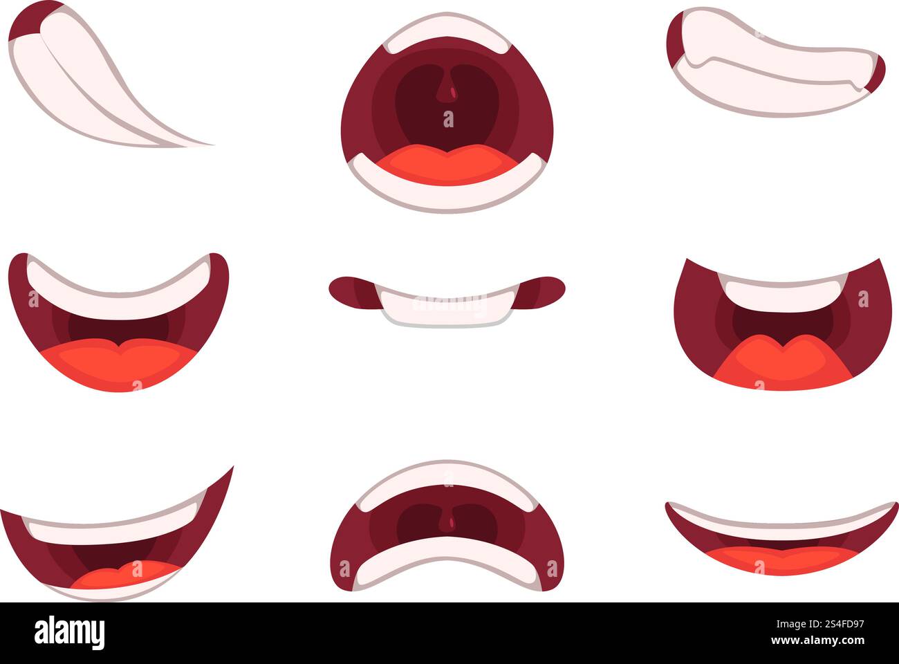 Différentes émotions de bouches de dessins animés avec des expressions drôles. Sourire drôle de bouche de dessin animé. Illustration vectorielle. Différentes émotions de bouches de dessins animés avec des expressions drôles Illustration de Vecteur