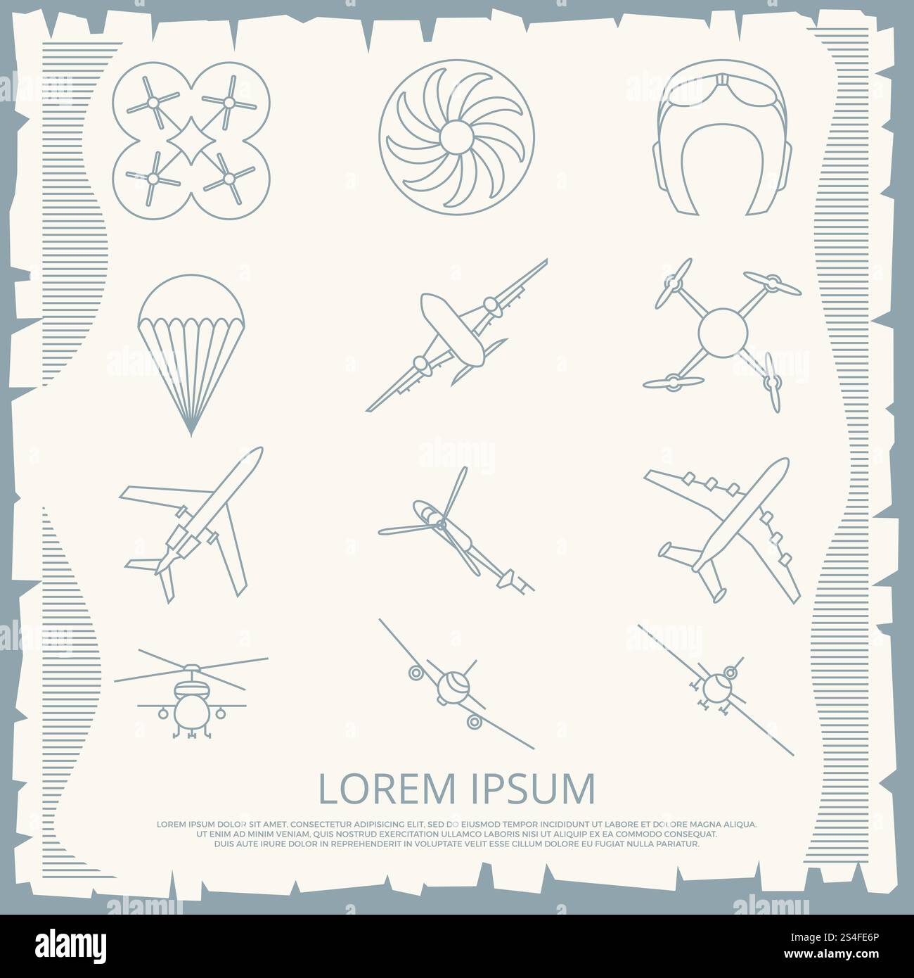 Collection d'icônes de ligne mince d'aviation vintage. Transport aérien, illustration vectorielle. Collection d'icônes de ligne mince d'aviation vintage Illustration de Vecteur