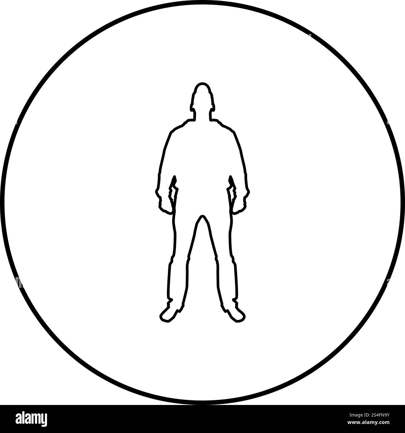 Homme debout dans la vue avec l'icône de couleur noir contour avant vecteur en cercle autour de l'image simple style illustration télévision Illustration de Vecteur