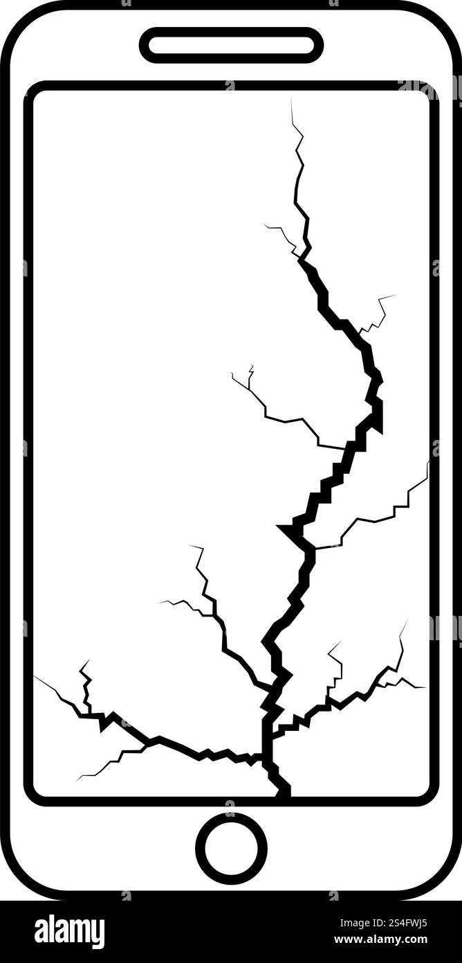 Smartphone avec fissure sur l'affichage cassé téléphone mobile moderne écran de smartphone brisé téléphone avec matrice cassée de téléphone portable d'écran avec écran tactile fissuré en bas icône de téléphone en verre cassé icône de couleur noire contour vectoriel plat style image simple. Smartphone avec fissure sur l'affichage cassé téléphone mobile moderne écran de smartphone brisé téléphone avec matrice cassée de téléphone portable d'écran avec écran tactile fissuré en bas icône de téléphone en verre cassé icône de couleur noire contour vectoriel image de style plat Illustration de Vecteur