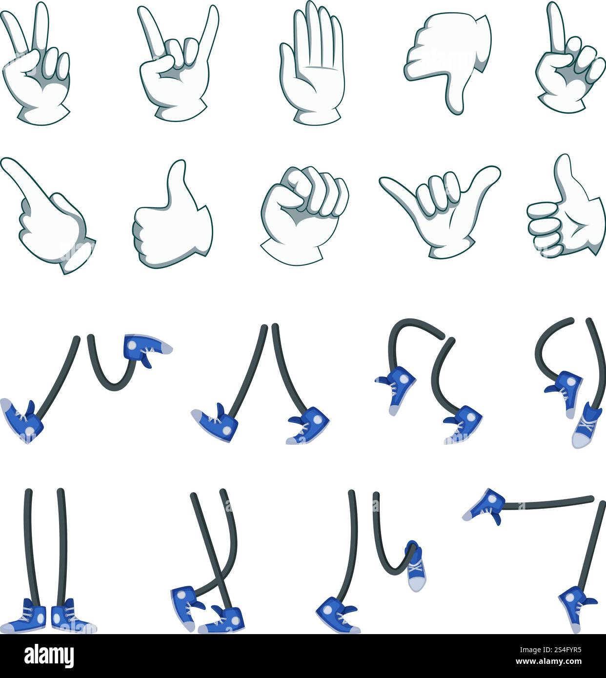 Vecteur grand ensemble de mains et de jambes. Collection pour animation de dessins animés. Main et jambe, personnage humain pied et bras illustration. Vecteur grand ensemble de mains et de jambes. Collection pour animation de dessins animés Illustration de Vecteur