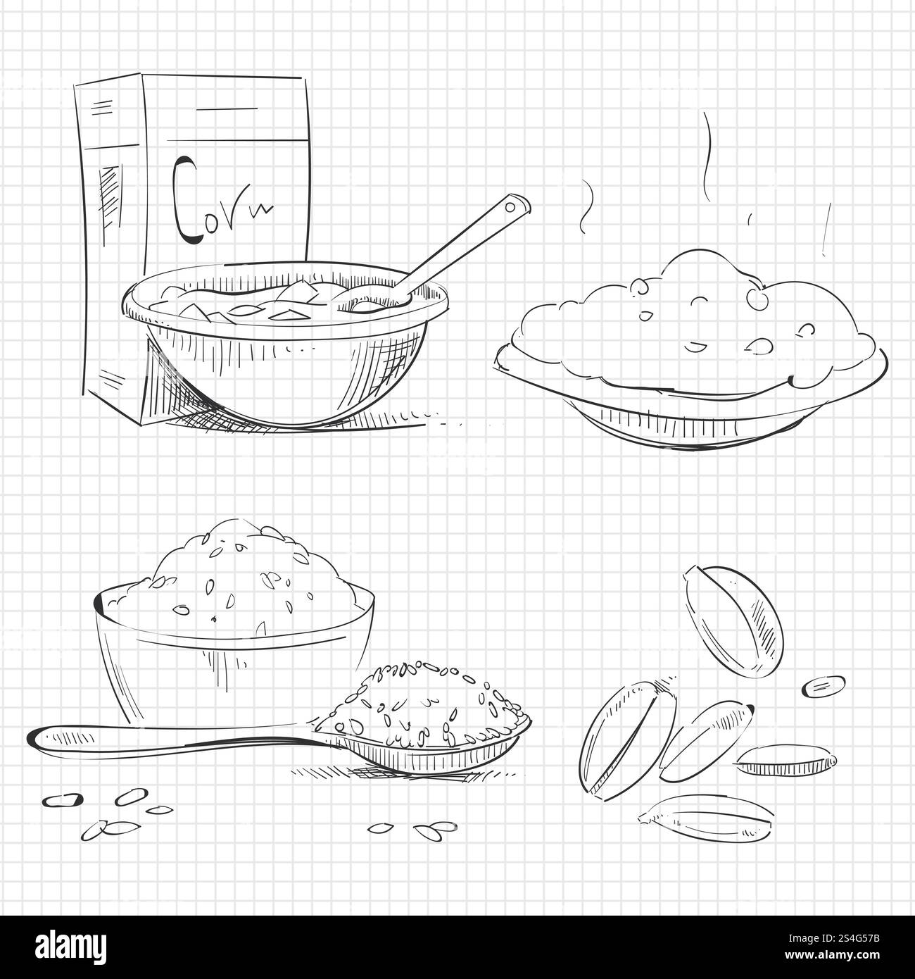 Croquis du petit déjeuner populaire isolé sur la page du cahier. Illustration vectorielle. Croquis du petit déjeuner populaire Illustration de Vecteur
