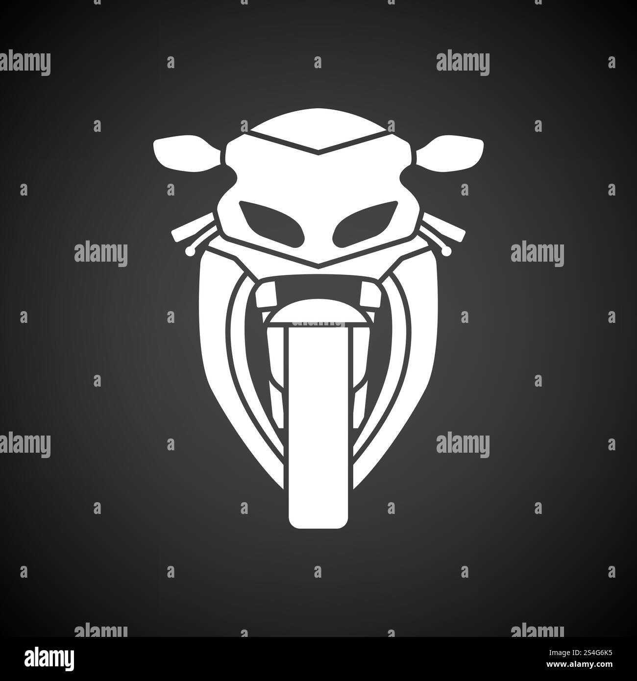 Icône Moto Vue de face. Fond noir avec blanc. Vector illustration. Illustration de Vecteur
