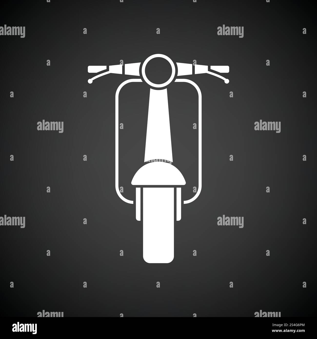 Icône scooter vue avant. Fond noir avec blanc. Vector illustration. Illustration de Vecteur