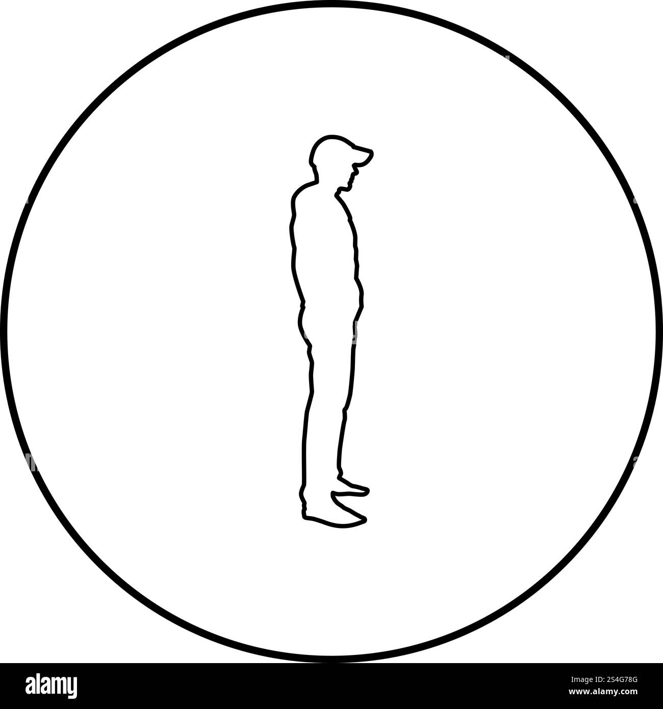 Homme debout dans la vue avec l'icône de couleur noir contour côté vecteur en cercle autour de l'image simple style illustration télévision Illustration de Vecteur