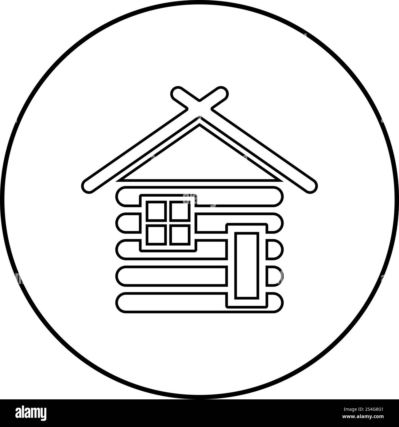 Maison en bois grange avec bois cabines modulaires en bois cabines en bois maisons modulaires icône contour de couleur noire vecteur en cercle rond illustration plate style simple image Illustration de Vecteur