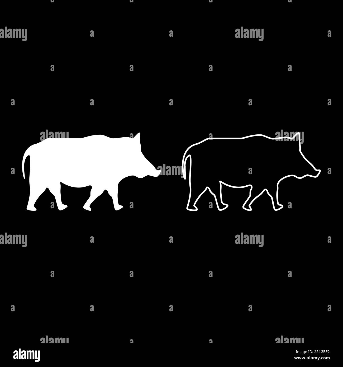 Porc cochon sauvage sanglier Phacochère Icon Set vector illustration couleur blanc style plat simple image Illustration de Vecteur