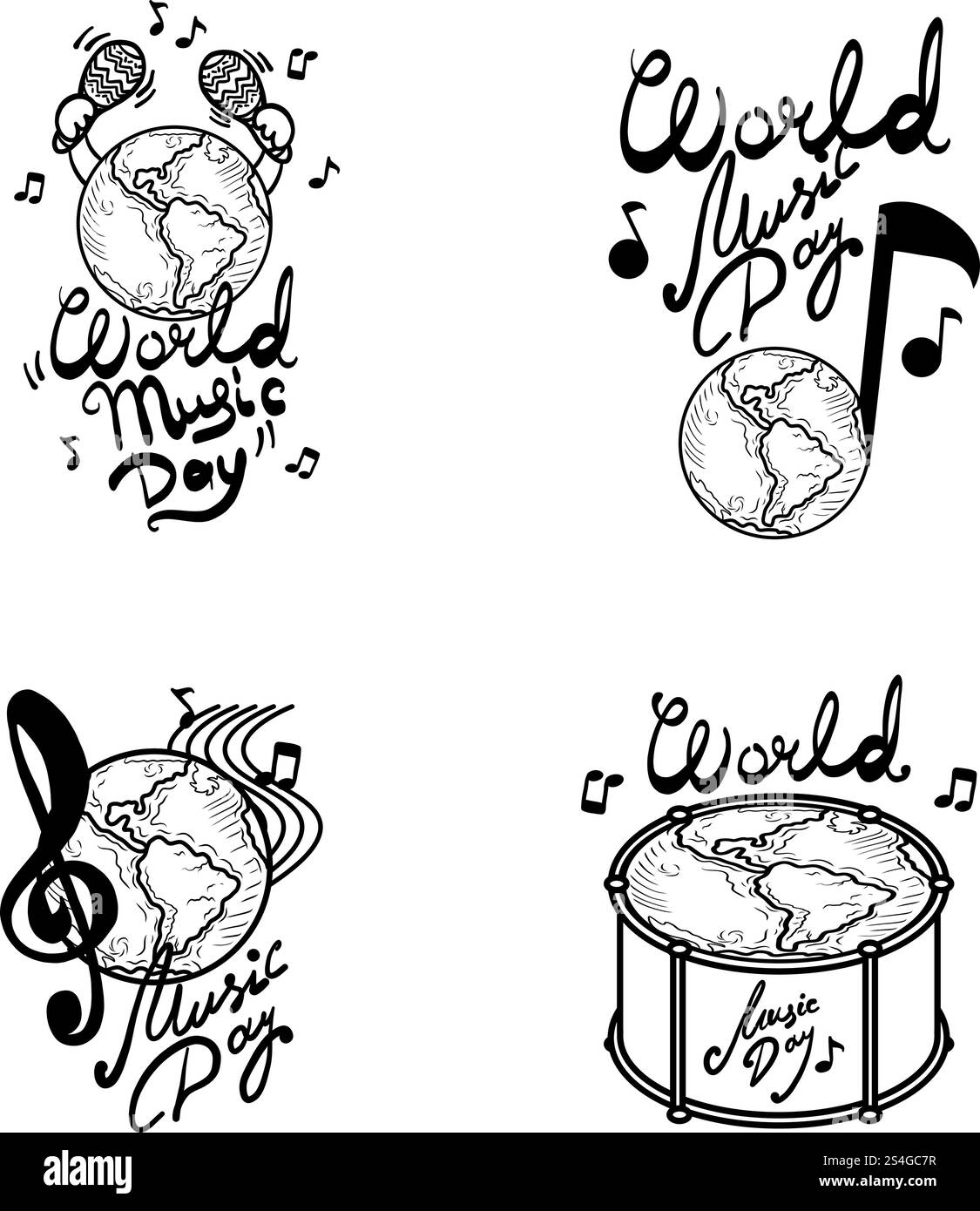 Ensemble de bannières pour la journée de la musique du monde. Ensemble dessiné à la main de bannière vectorielle de jour de la musique du monde pour la conception Web. Jeu de bannières de jour de la musique du monde, style dessiné à la main Illustration de Vecteur