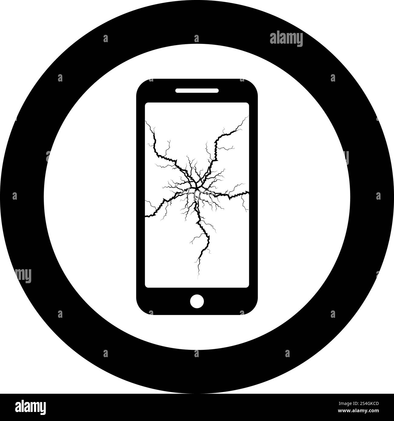 Smartphone avec fissure sur l'affichage cassé téléphone mobile moderne écran de smartphone brisé téléphone avec matrice cassée de téléphone portable d'écran avec écran tactile fissuré au centre icône de téléphone en verre cassé dans le cercle rond noir illustration vectorielle de style plat image simple. Smartphone avec fissure sur l'affichage cassé téléphone mobile moderne écran de smartphone brisé téléphone avec matrice cassée de téléphone portable d'écran avec écran tactile fissuré au centre icône de téléphone en verre cassé dans le cercle rond noir illustration vectorielle image de style plat Illustration de Vecteur