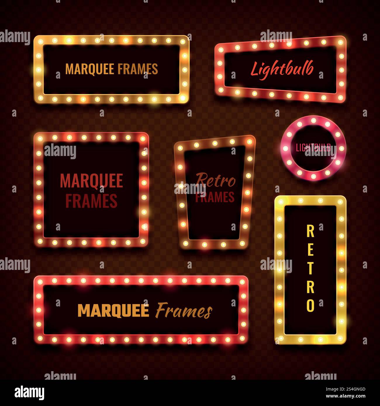 Cadres vegas vintage 3d Light marquee avec jeu de vecteurs d'ampoules. Le cadre de l'ampoule pour le cinéma et le cirque montrent l'illustration. Cadres vegas vintage 3d Light marquee avec jeu de vecteurs d'ampoules Illustration de Vecteur