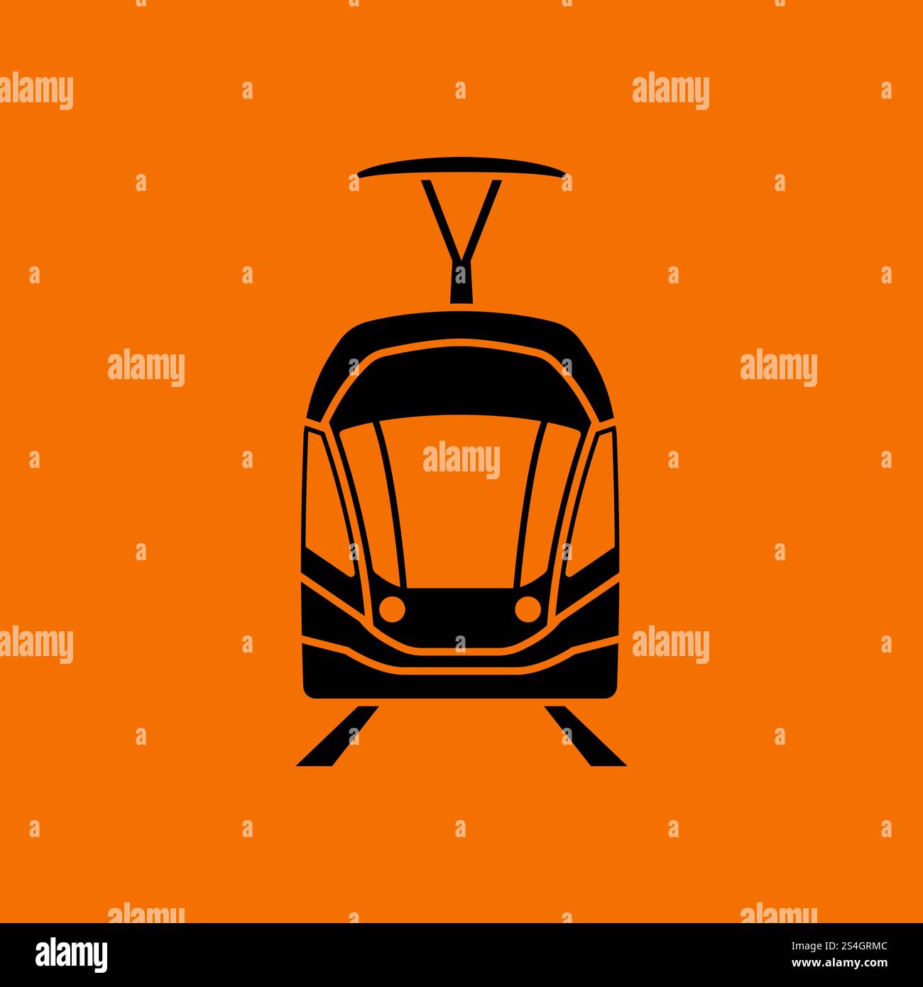 Icône Tram vue avant. Noir sur fond orange. Vector illustration. Illustration de Vecteur