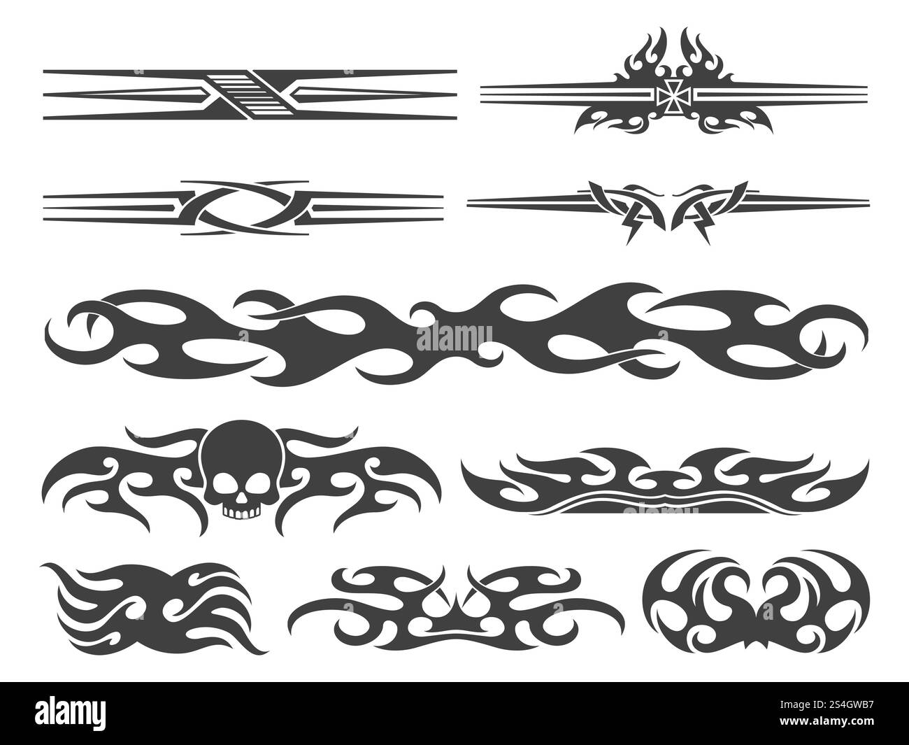 Conception de flammes noires de moto de véhicule. Graphiques vectoriels de voiture de course isolés sur l'illustration de fond blanc. Conception de flammes noires de moto de véhicule. Graphiques vectoriels de voiture de course Illustration de Vecteur