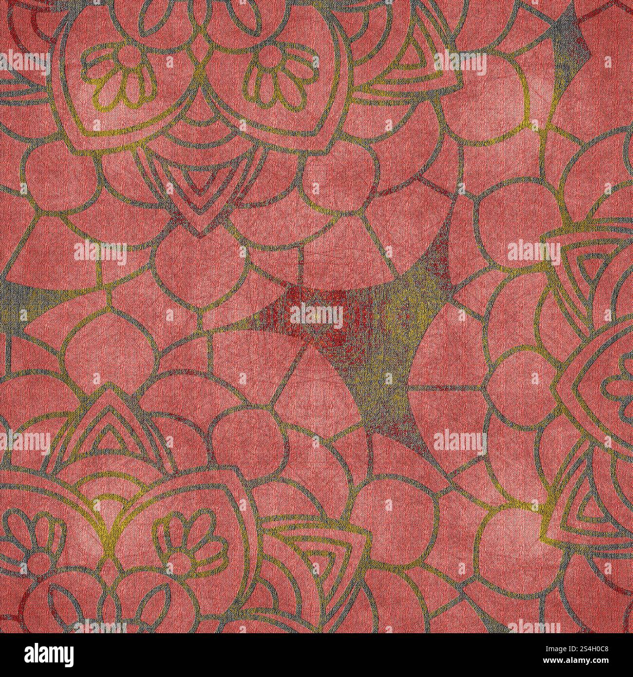 Motif floral indien. Fond décoratif carré avec une texture textile en relief avec des motifs de fleurs indiennes complexes. Banque D'Images
