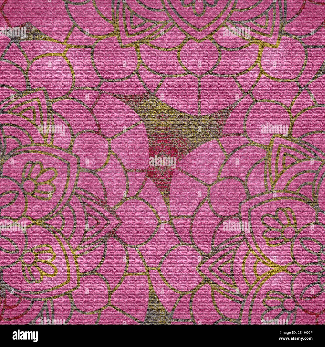 Motif floral indien. Fond décoratif carré avec une texture textile en relief avec des motifs de fleurs indiennes complexes. Banque D'Images