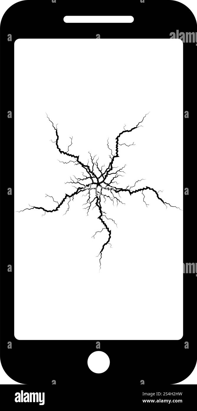 Smartphone avec écran tactile crash icon noir vector illustration couleur style plat simple image Illustration de Vecteur