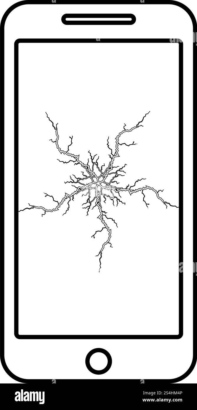 Smartphone avec écran tactile crash aperçu l'icône couleur noir style télévision illustration vectorielle simple image Illustration de Vecteur