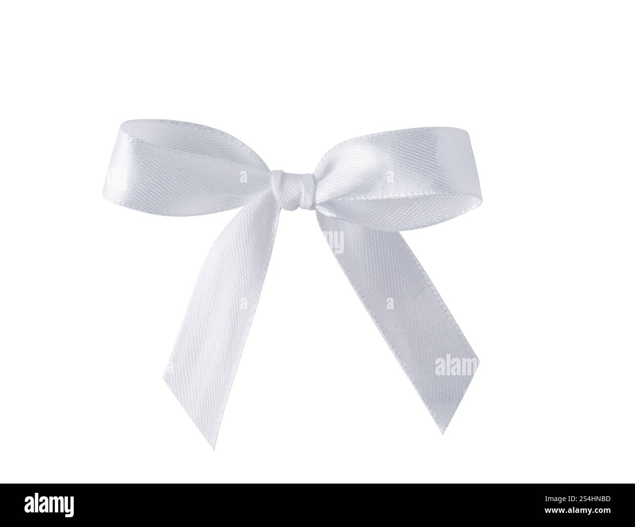 Noeud de ruban de soie blanc isolé sur fond blanc. Noeud en satin pour le design. Style arc de cheveux blancs. Banque D'Images