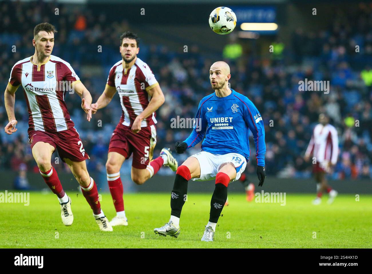 Glasgow, Écosse, Royaume-Uni. 12 janvier 2025. Glasgow, Royaume-Uni. Les Rangers ont joué St Johnstone en première classe écossaise à l'Ibrox Stadium, Glasgow, Écosse, Royaume-Uni. Le score final était Rangers 3 - 1 St Johnstone. Les buts ont été marqués par H. Igamane (16')Goal 16 minutes V. Černý (20')Goal 20 minutes M. Diomande (25') pour les Rangers et J. Sanders (54) pour St Johnstone. Crédit : Findlay/ Alamy Live News Banque D'Images