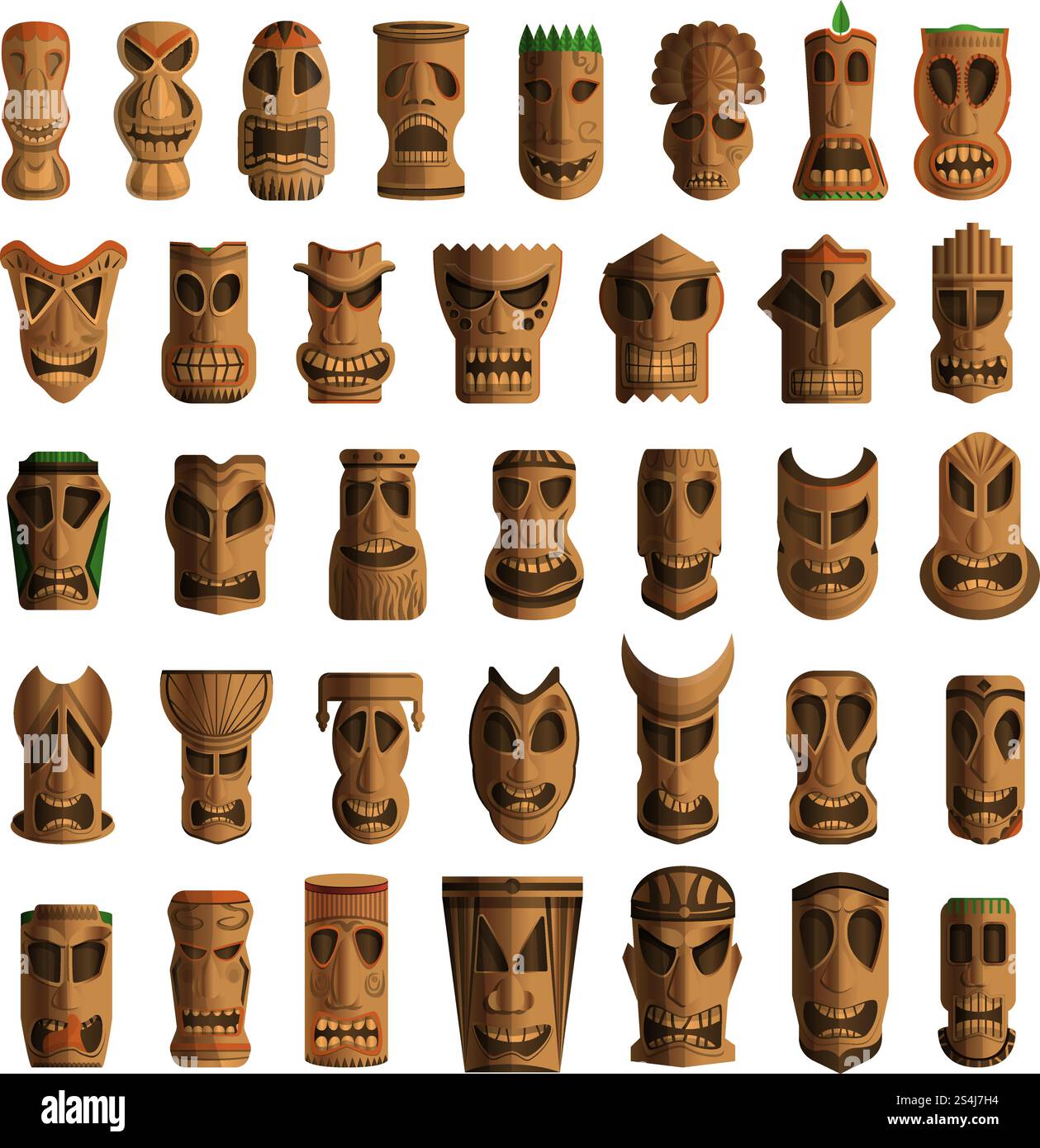 Jeu d'icônes Tiki idoles. Ensemble de dessins animés d'icônes vectorielles tiki idols pour la conception de sites Web. Jeu d'icônes Tiki Idoles, style cartoon Illustration de Vecteur