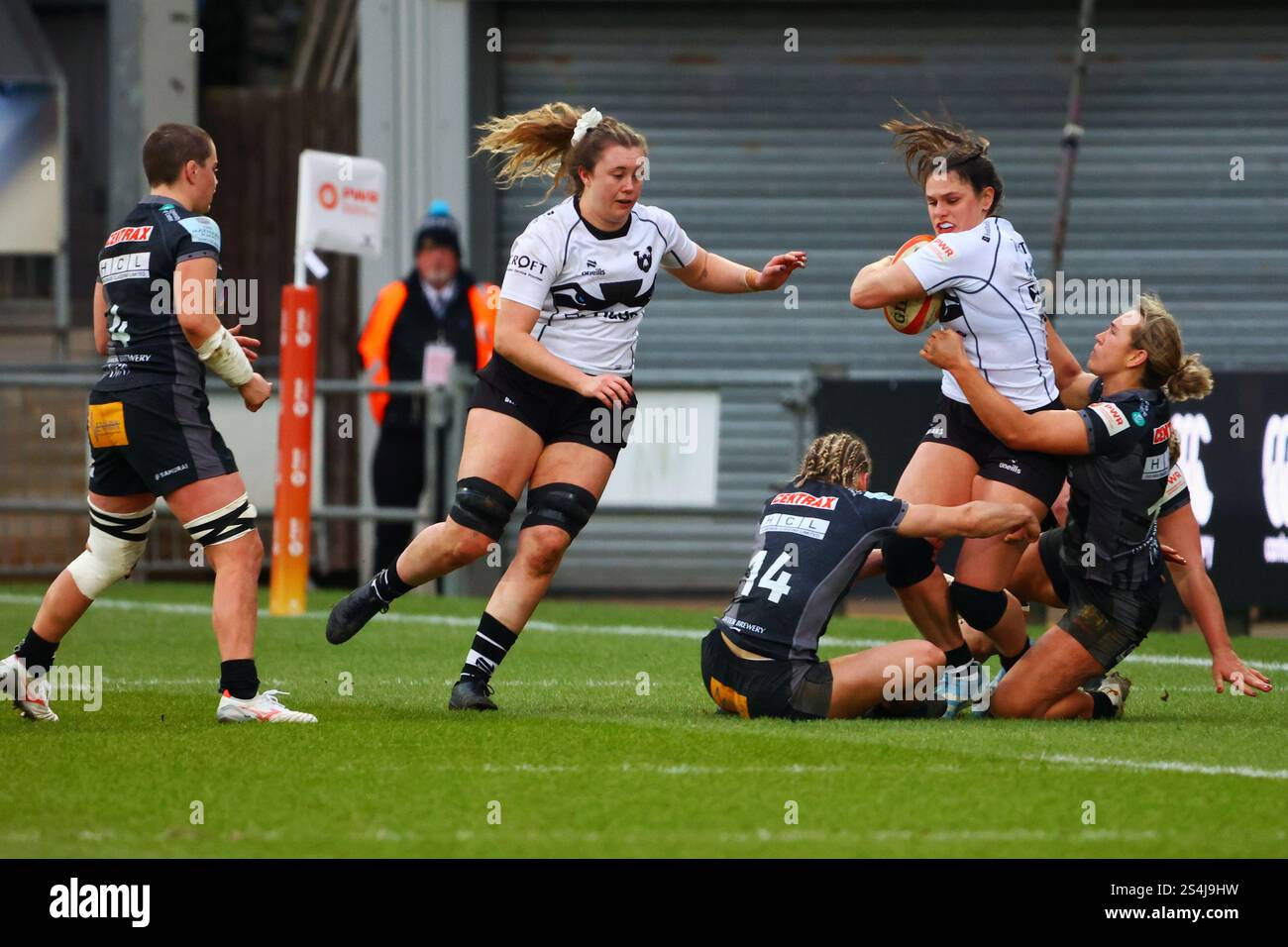 Exeter, Devon, Royaume-Uni. 12 janvier 2025. PWR Professional Women's Rugby Exeter Chiefs contre Bristol Bears à Sandy Park, Exeter, Devon. Sur la photo : Ilona Maher attaqué par les chefs. Crédit : Nidpor/Alamy Live News Banque D'Images