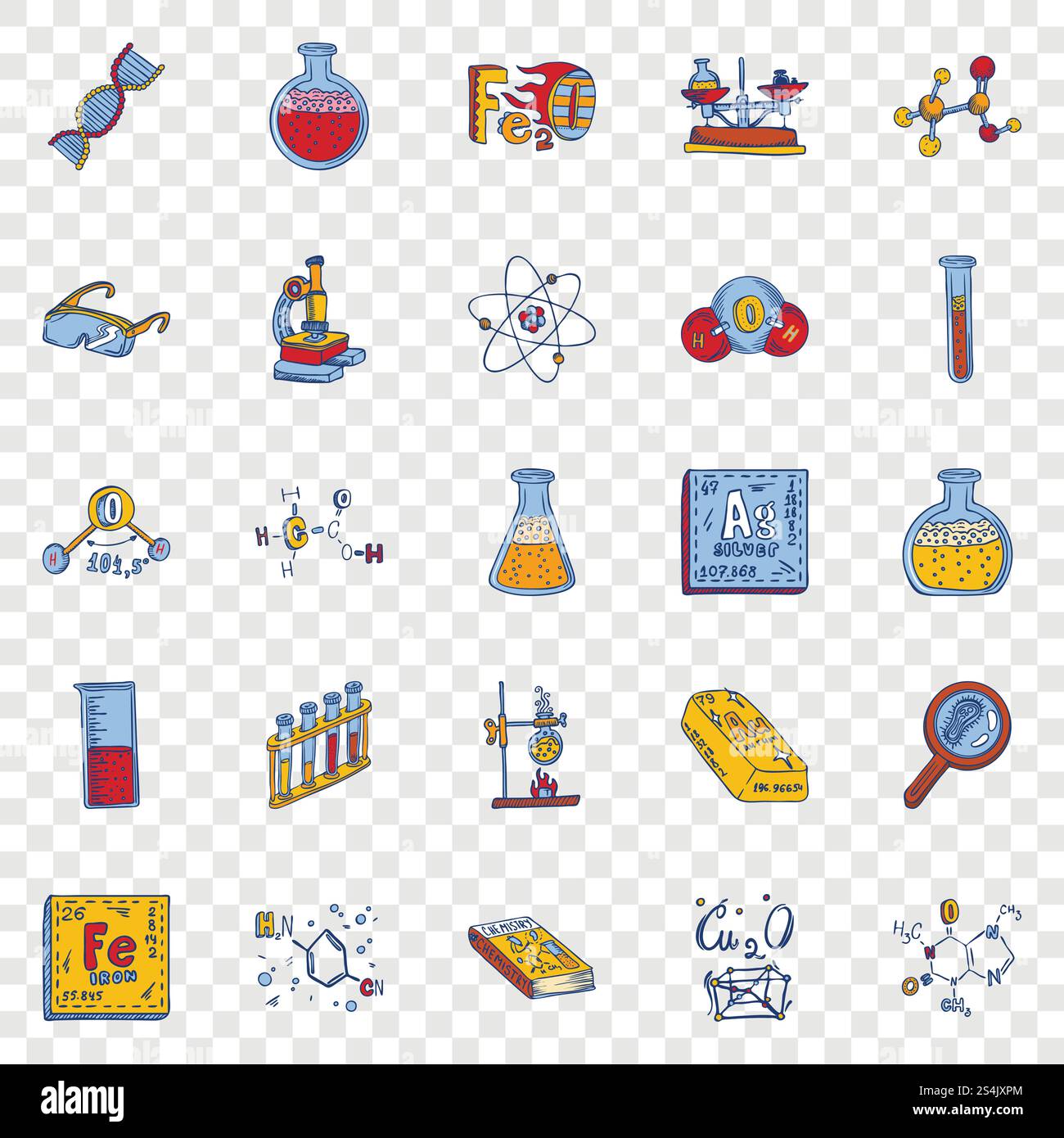 Jeu d'icônes du laboratoire de chimie. Ensemble dessiné à la main d'icônes vectorielles de laboratoire de chimie pour la conception Web. Jeu d'icônes de laboratoire de chimie, style dessiné à la main Illustration de Vecteur