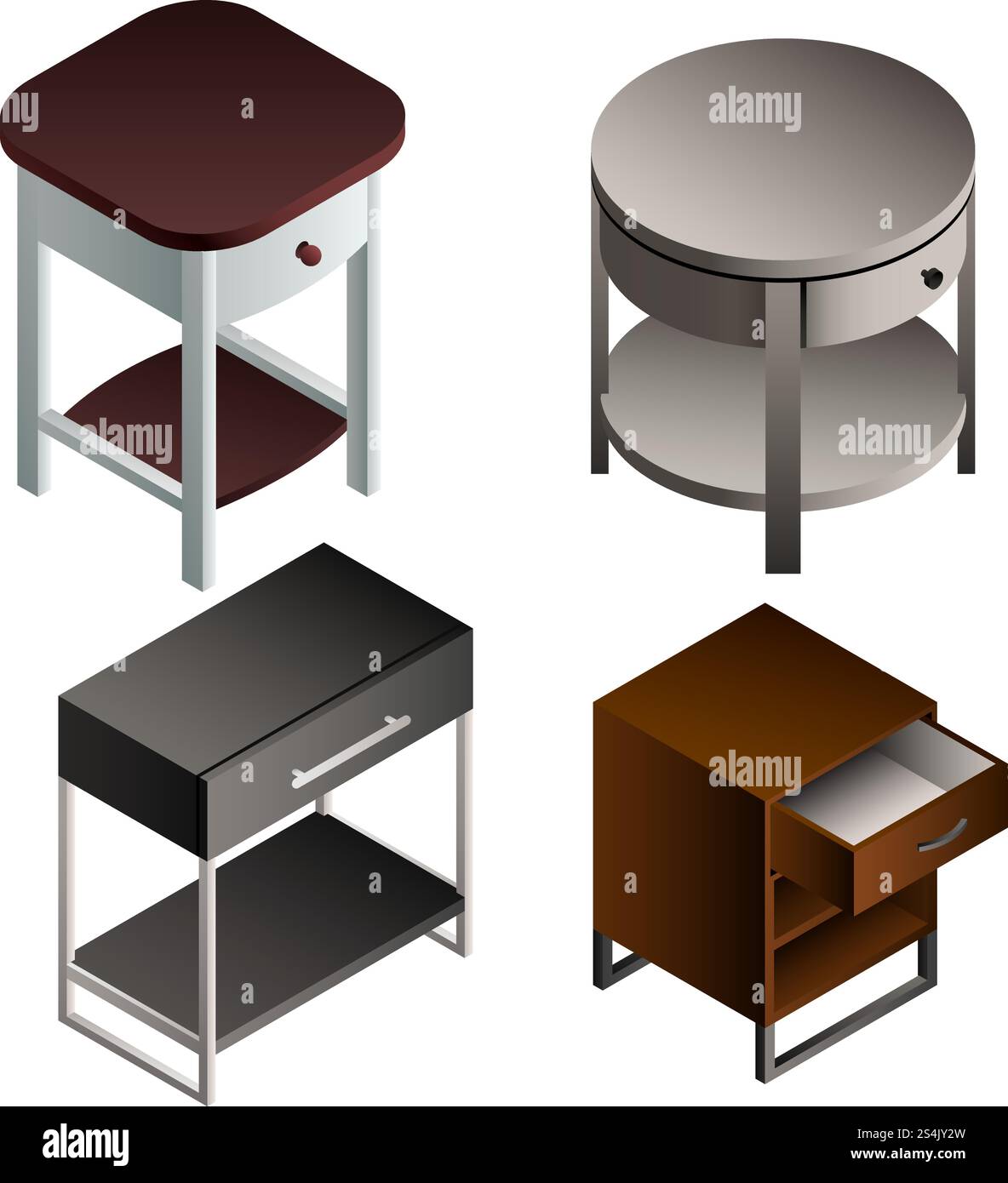 Jeu d'icônes de table de chevet. Ensemble isométrique d'icônes vectorielles de table de chevet pour la conception Web isolé sur fond blanc. Jeu d'icônes de table de chevet, style isométrique Illustration de Vecteur