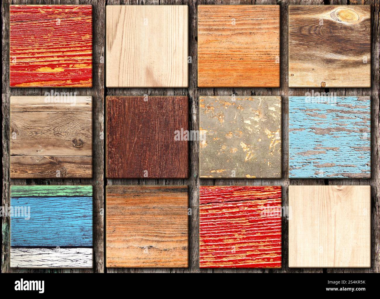 Fond horizontal avec motif en bois de différentes couleurs. Échantillons textures de stratifié de plancher en bois. Jeu d'échantillons de bois de parquet. Materi naturel Banque D'Images