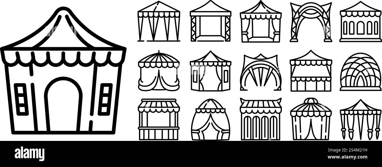 Icônes de toit définies. Ensemble de contours d'icônes vectorielles de canopée pour la conception Web isolé sur fond blanc. Icônes de toit définies, style de contour Illustration de Vecteur