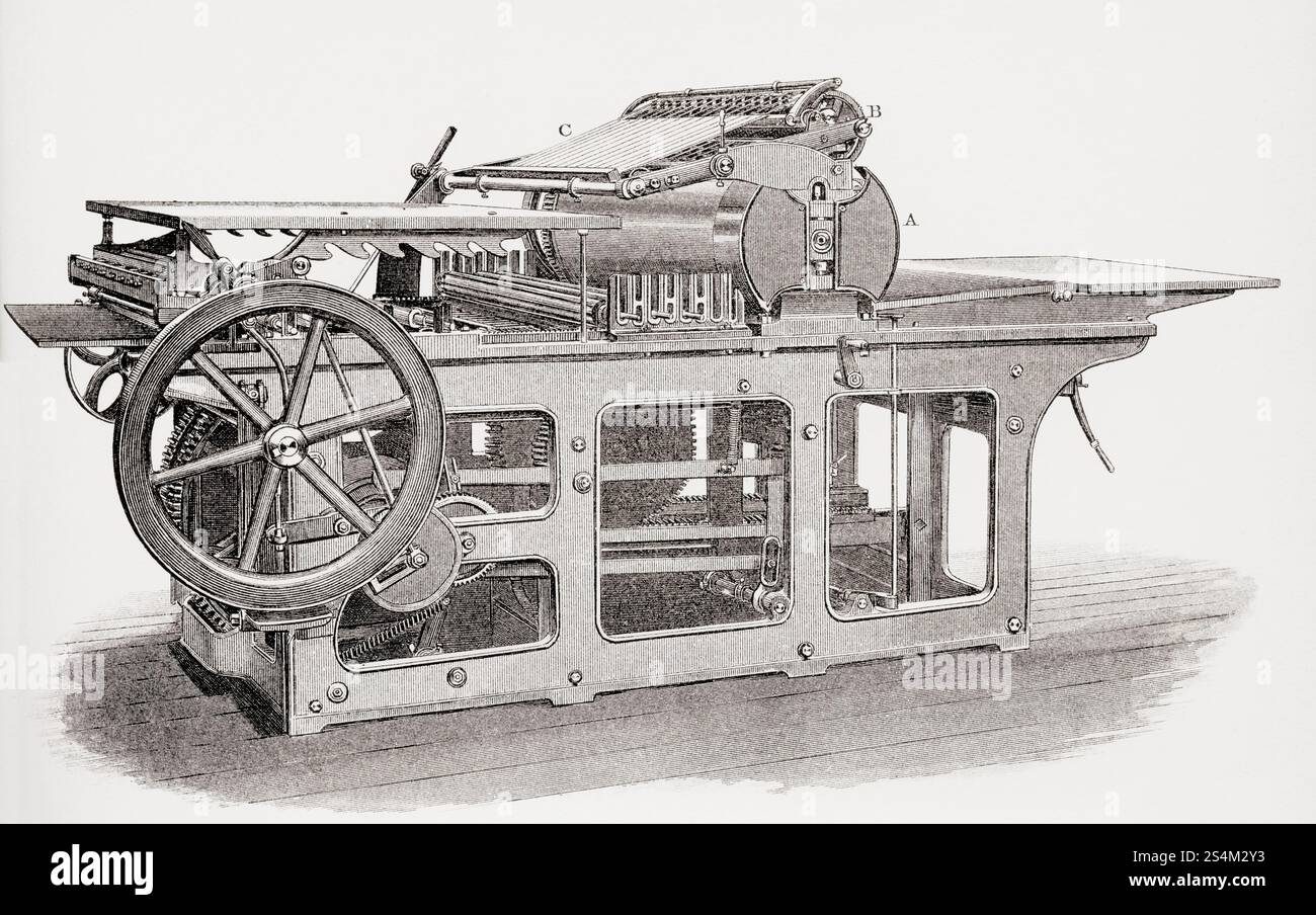 Impression. Machine monocylindre de Wharfedale. Extrait de l'Encyclopédie nationale : un Dictionnaire de la connaissance universelle, publié vers 1890 Banque D'Images