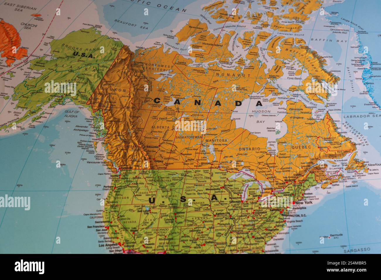 Une carte détaillée de l'Amérique du Nord, mettant en évidence les États-Unis et le Canada. Photo de haute qualité Banque D'Images