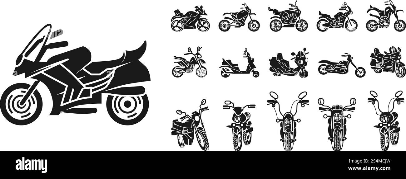 Icônes de moto définies. Ensemble simple d'icônes vectorielles de moto pour la conception Web sur fond blanc. Icônes de moto définies, style simple Illustration de Vecteur