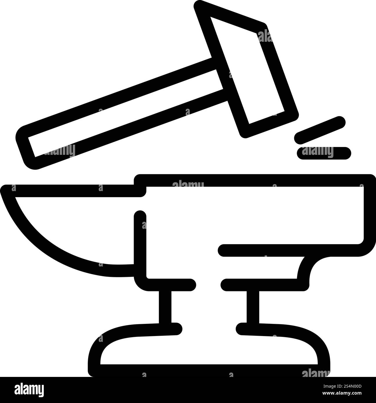 Icône marteau sur enclume. Marteau de contour sur l'icône de vecteur d'enclume pour la conception Web isolé sur fond blanc. Marteau sur l'icône d'enclume, style de contour Illustration de Vecteur