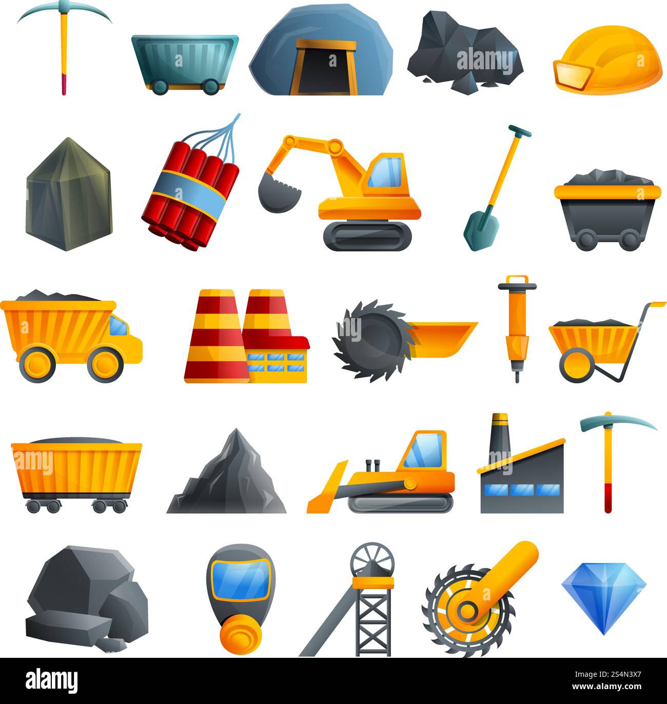 Icônes de l'industrie charbonnière définies. Ensemble de dessins animés d'icônes vectorielles de l'industrie du charbon pour la conception de Web. Icônes de l'industrie du charbon définies, style de dessin animé Illustration de Vecteur