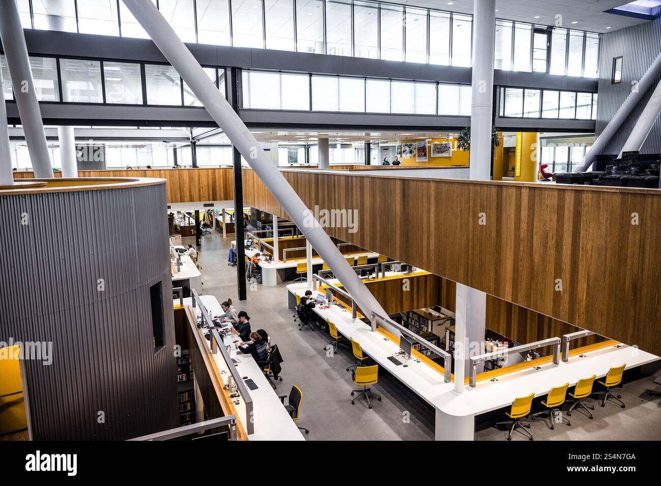 EINDHOVEN - étudiants dans la bibliothèque de tu Eindhoven. En raison d’une cyberattaque, l’université a mis son réseau hors ligne et aucune activité d’enseignement n’est possible aujourd’hui. ANP ROB ENGELAAR pays-bas OUT - belgique OUT Banque D'Images