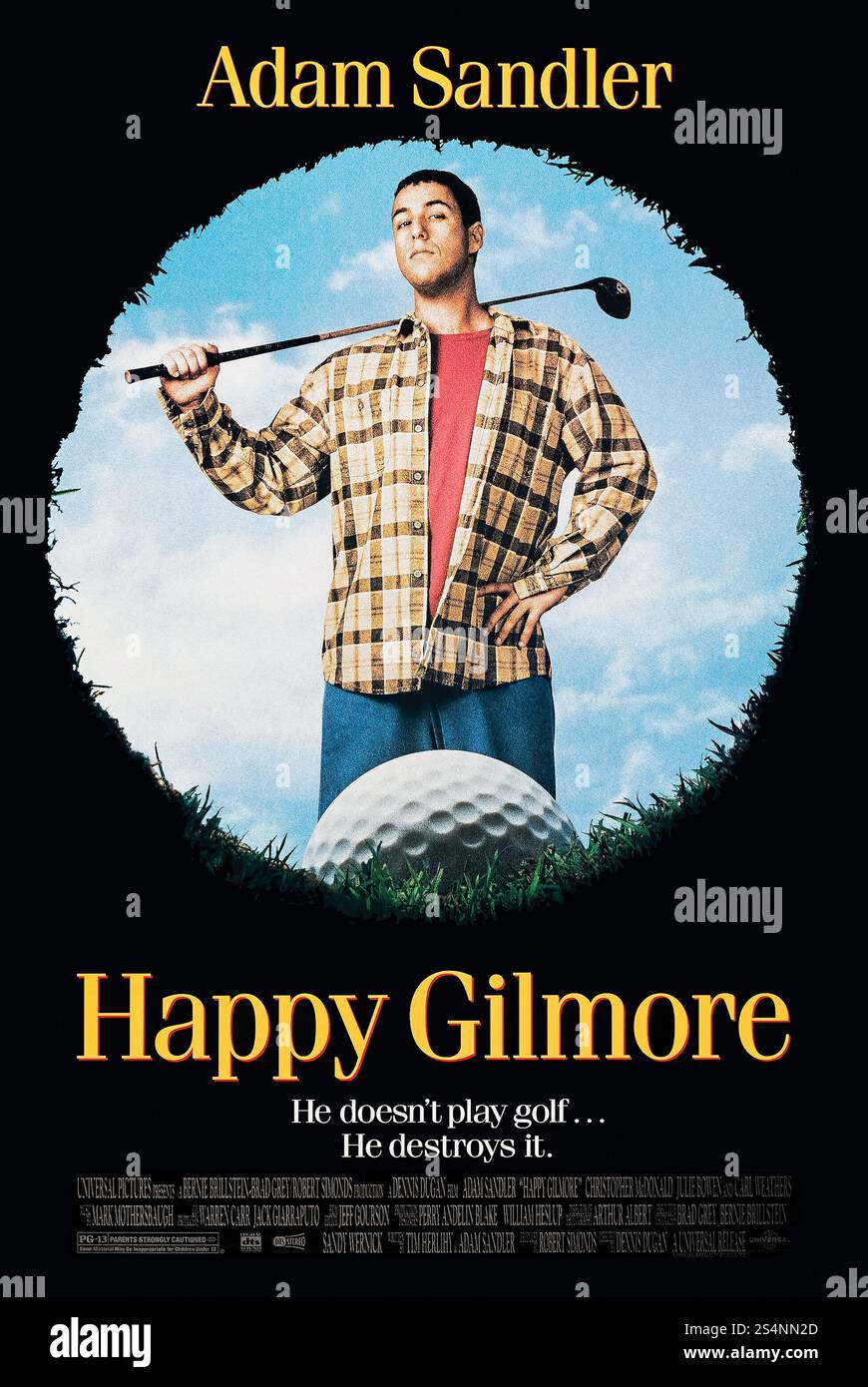 Happy Gilmore (1996) réalisé par Dennis Dugan et mettant en vedette Adam Sandler, Christopher McDonald et Julie Bowen. Un joueur de hockey raté découvre que son puissant slapshot se traduit par le golf, l'amenant à rejoindre la tournée de la PGA pour sauver la maison de sa grand-mère. Photographie d'une affiche américaine originale de 1996 À USAGE ÉDITORIAL EXCLUSIF. Crédit : BFA / Universal Pictures Banque D'Images