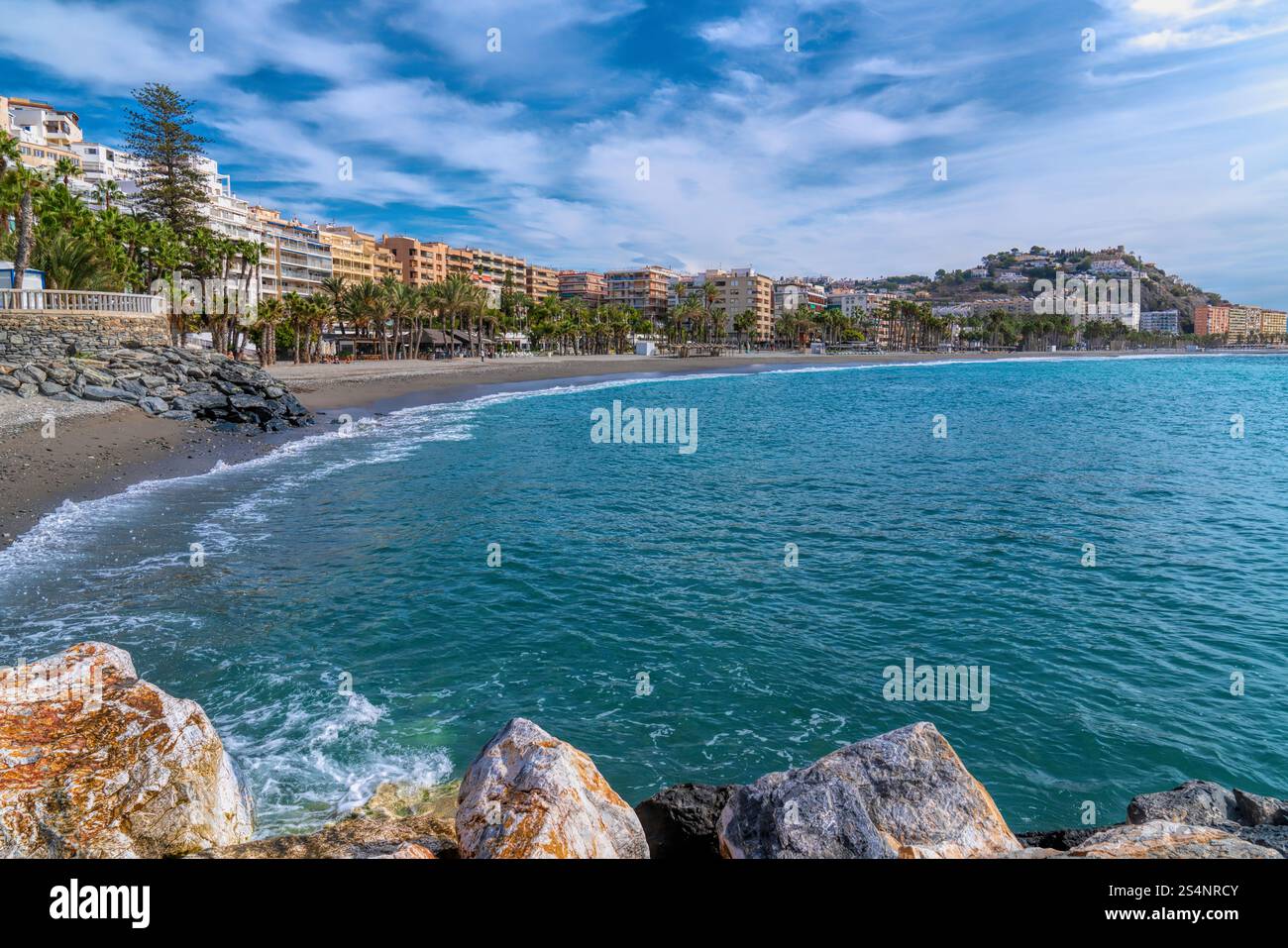 Almunecar plage Espagne Costa del sol mer Méditerranée Andalousie Banque D'Images