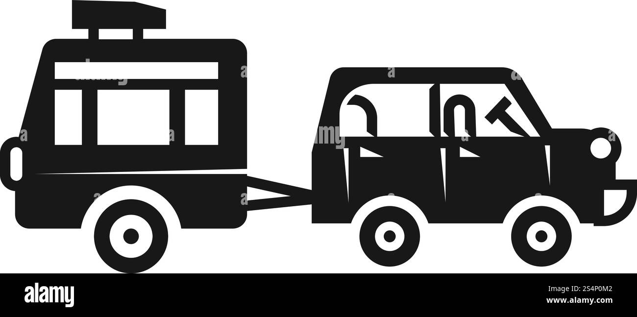 Voiture avec petite icône de remorque. Illustration simple de voiture avec petite icône vectorielle de remorque pour la conception Web isolé sur fond blanc. Voiture avec petite icône de remorque, style simple Illustration de Vecteur