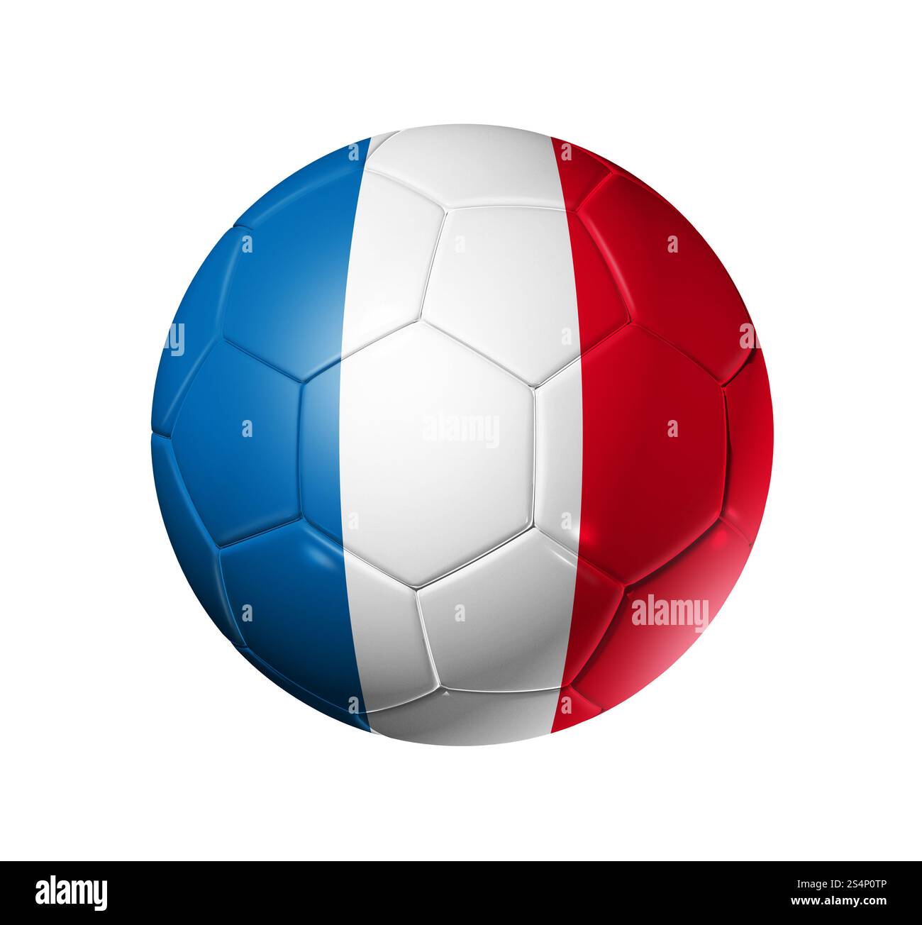 Ballon de football 3D avec drapeau de l'équipe de France, coupe du monde de football 2010. isolé sur blanc avec chemin de détourage. Ballon de football avec drapeau de la France Banque D'Images