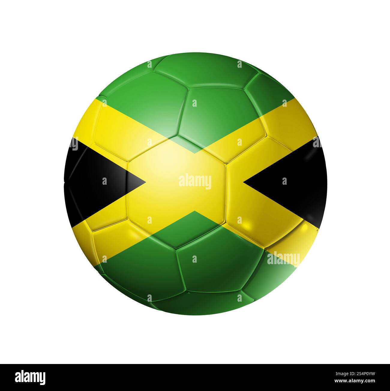 Ballon de football 3D avec drapeau de l'équipe de Jamaïque. isolé sur blanc avec chemin de détourage. Ballon de football avec drapeau de la Jamaïque Banque D'Images