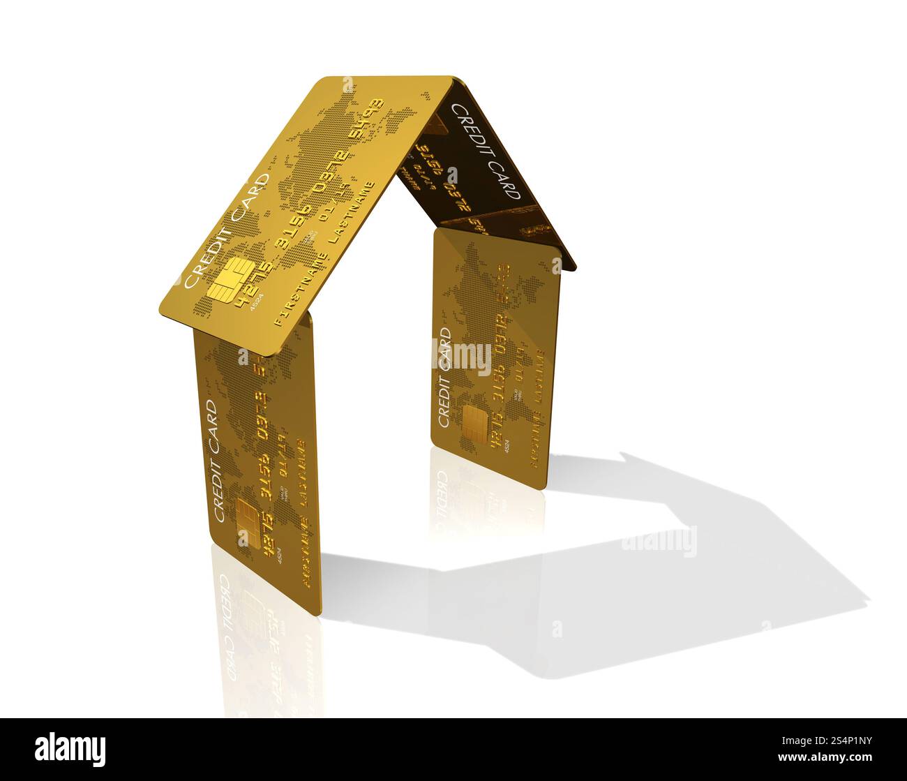 Maison 3D faite de cartes de crédit - symbole immobilier. Carte de crédit Banque D'Images