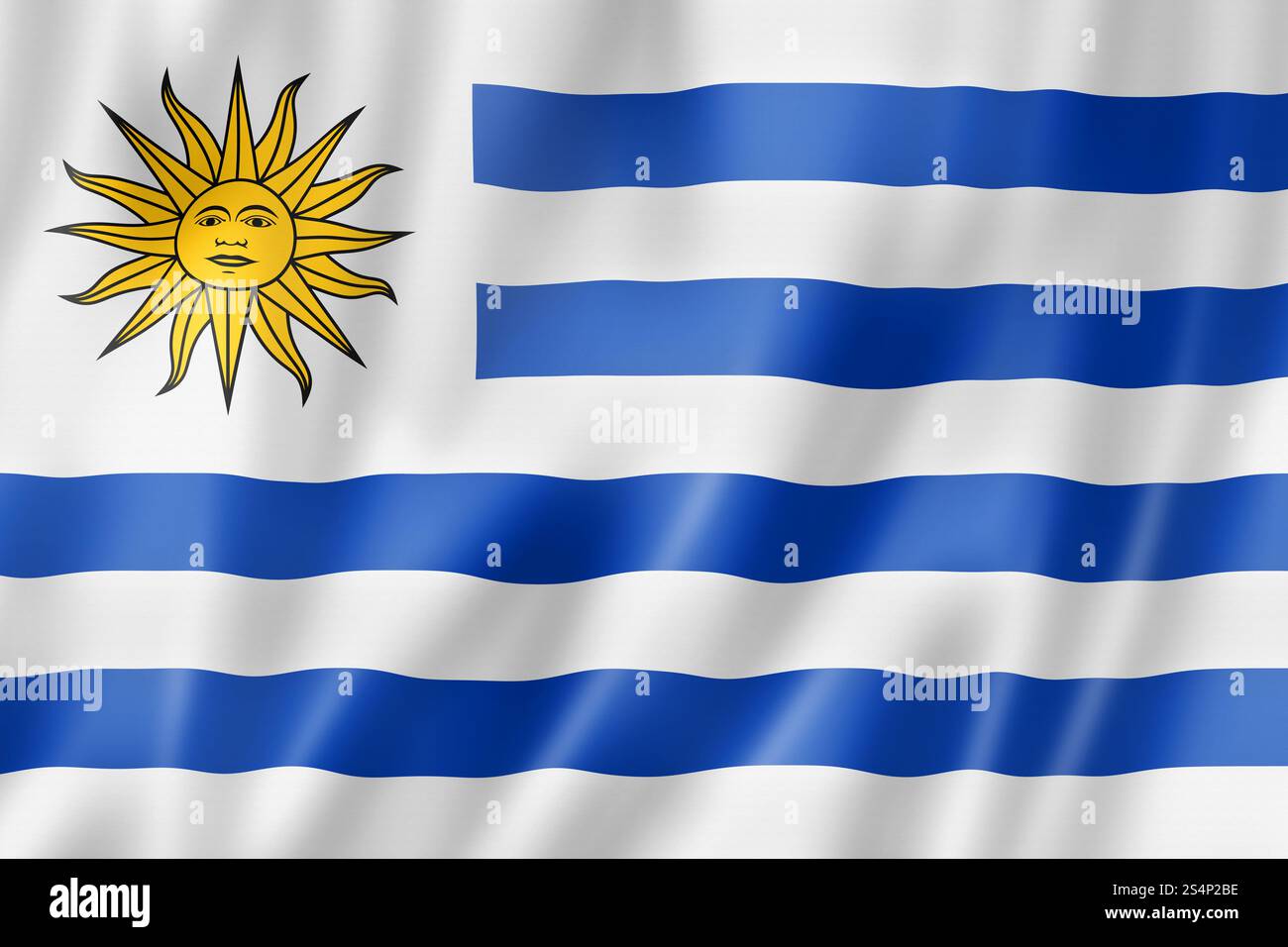 Drapeau Uruguay, rendu tridimensionnel, texture satinée. Drapeau uruguayen Banque D'Images