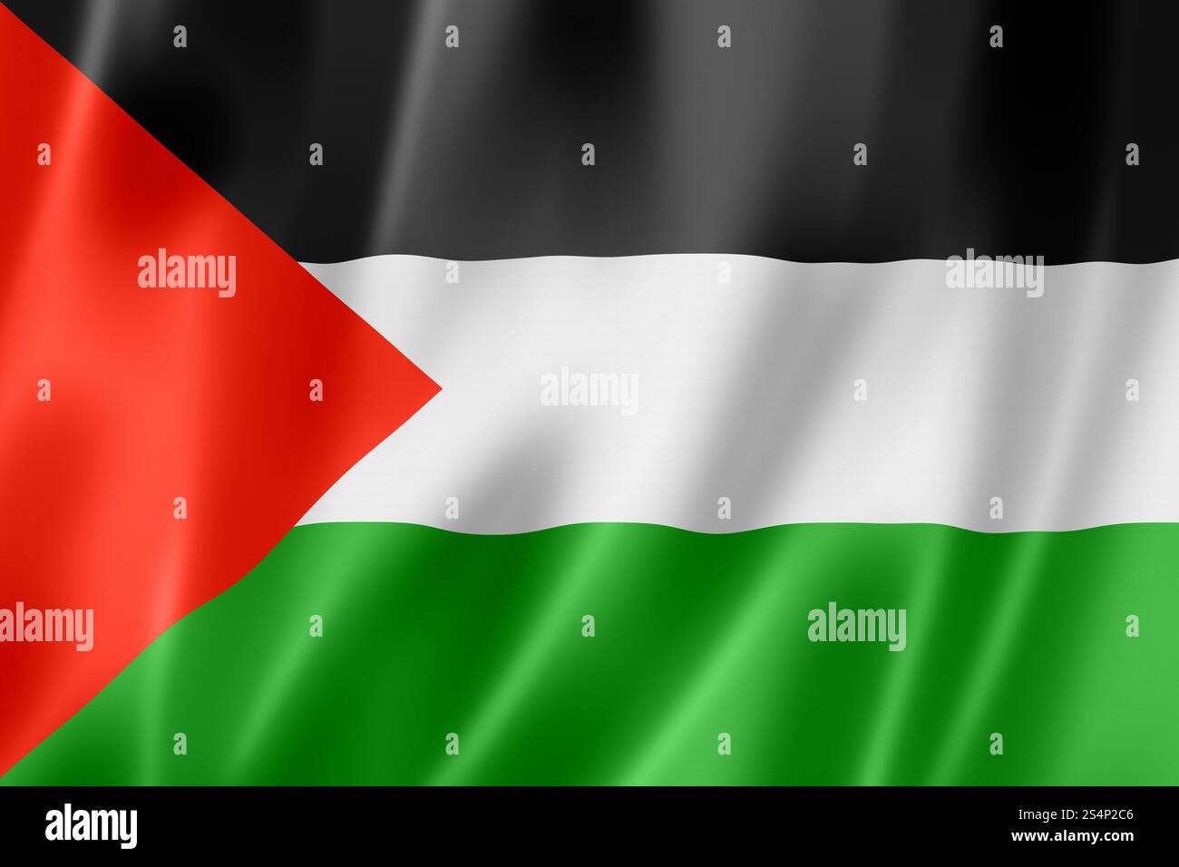 Drapeau de Palestine, rendu tridimensionnel, texture satinée. Drapeau palestinien Banque D'Images