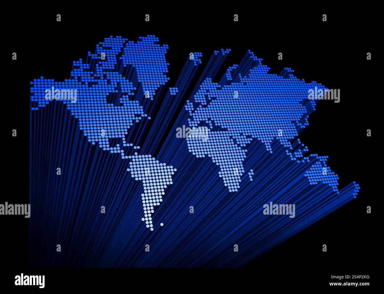 carte du monde repérée en trois dimensions sur fond noir. carte du monde tridimensionnelle Banque D'Images
