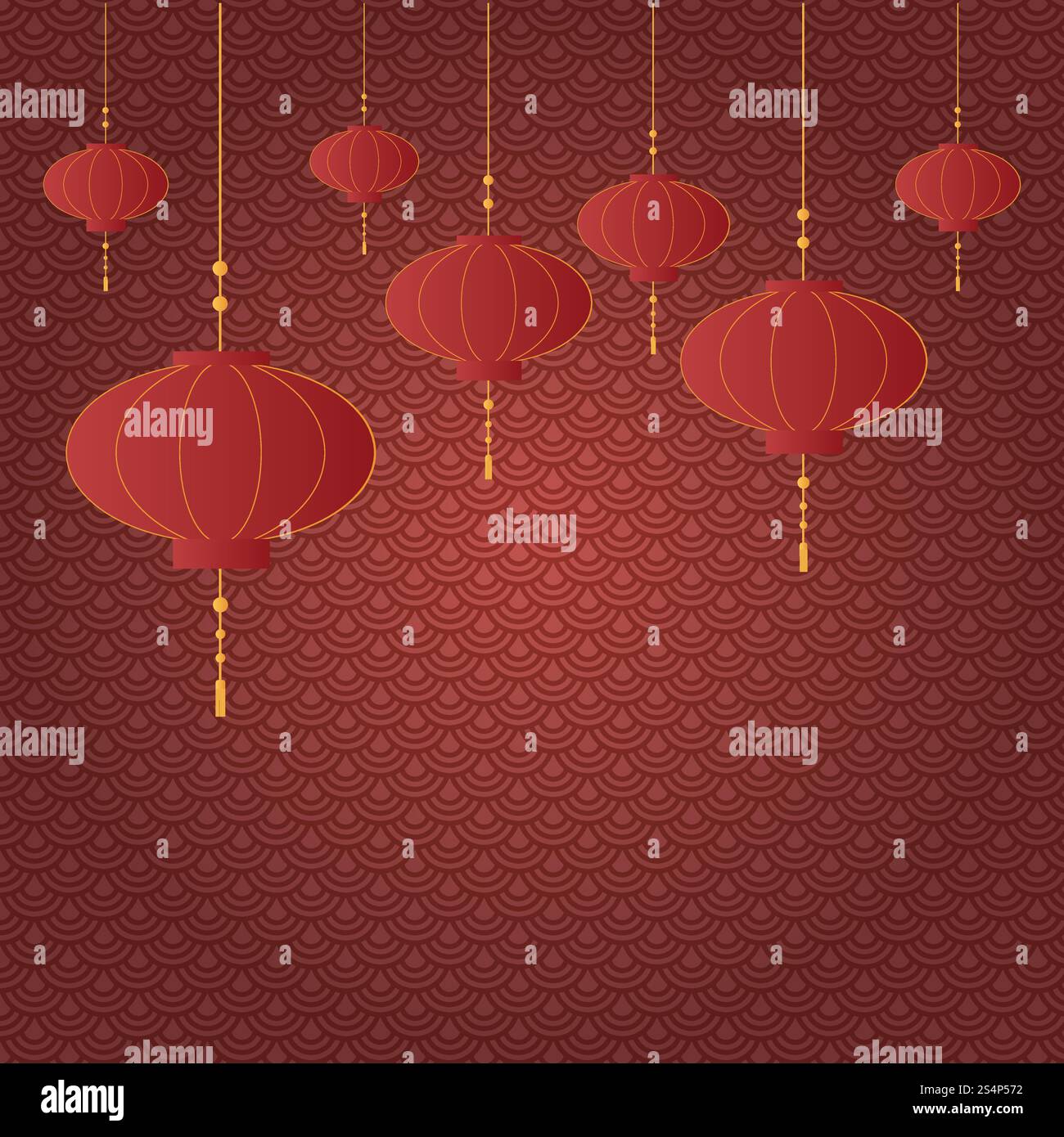 Vecteur de fond de style de luxe du nouvel an chinois heureux. Formes géométriques dorées, cercle, motif chinois et japonais sur papier peint rouge. Design oriental Illustration de Vecteur