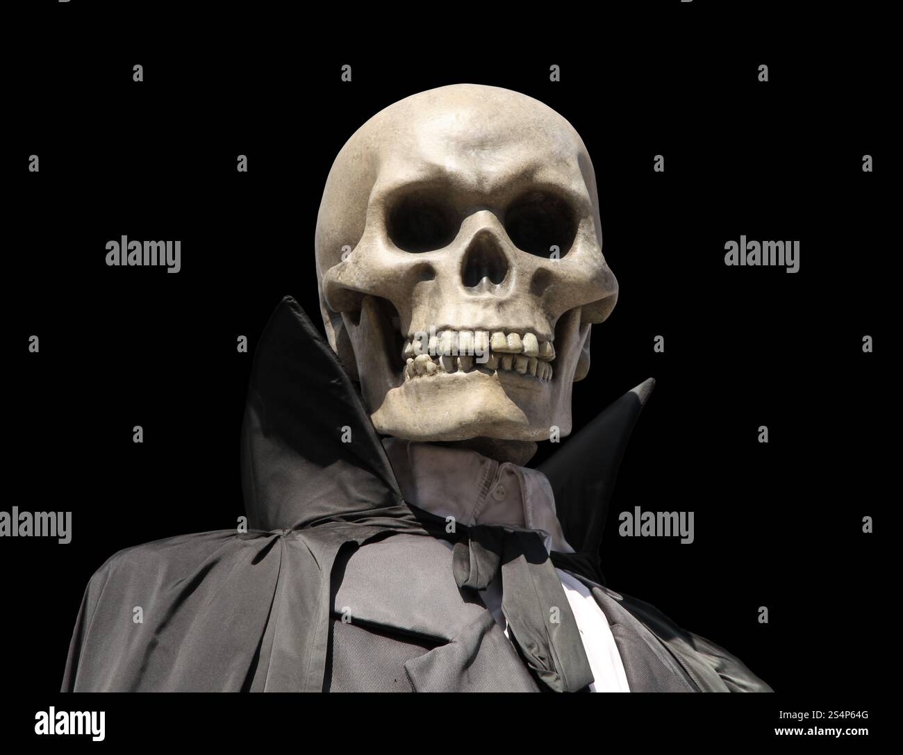 portrait d'un squelette de mort, faucheuse sinistre isolée sur noir avec chemin de détourage. faucheuse sinistre. squelette des morts Banque D'Images