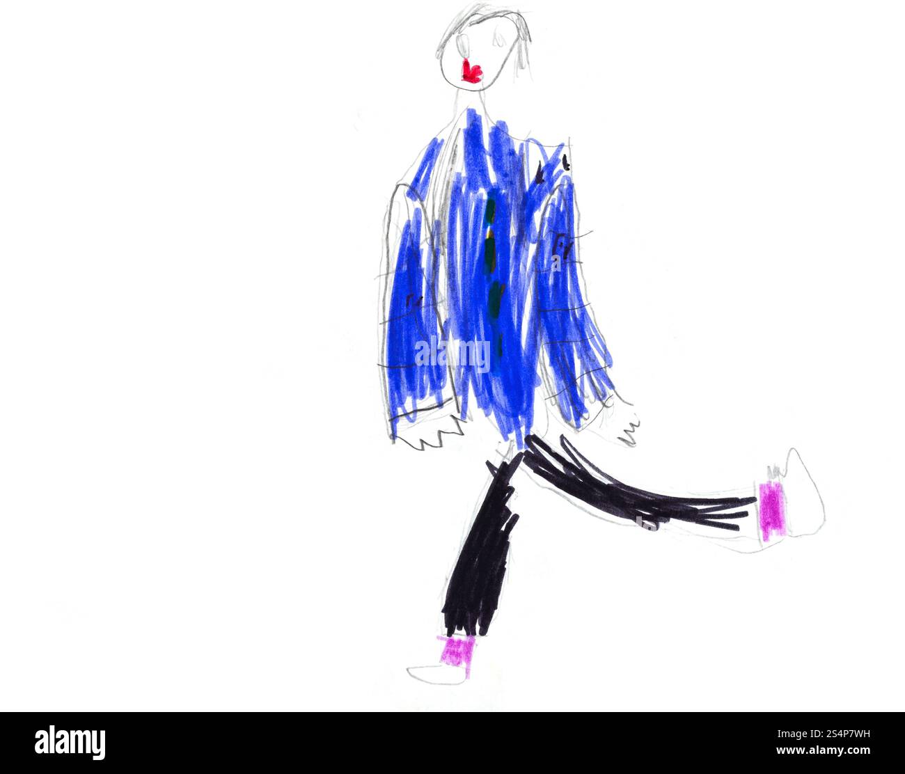 childs drawing - homme dansant joyeux en costume bleu Banque D'Images