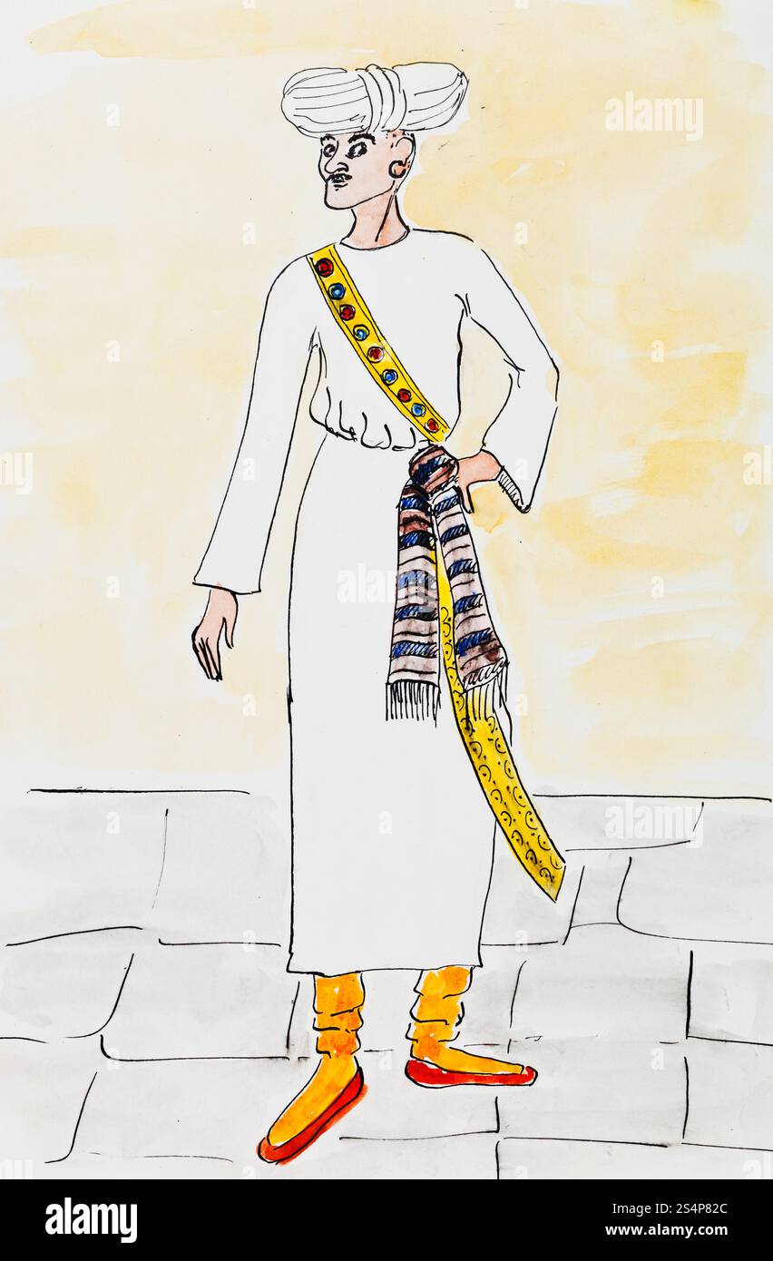 Vêtements - historique médiévale arabe costume masculin traditionnel perse sous stylisé miniatures Banque D'Images