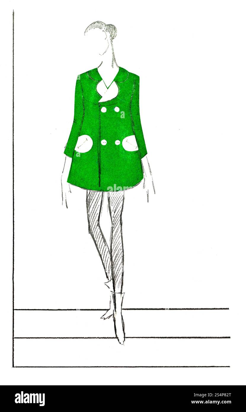 De la mode du 20e siècle - court mini demi-saison en manteau vert 60e années Banque D'Images