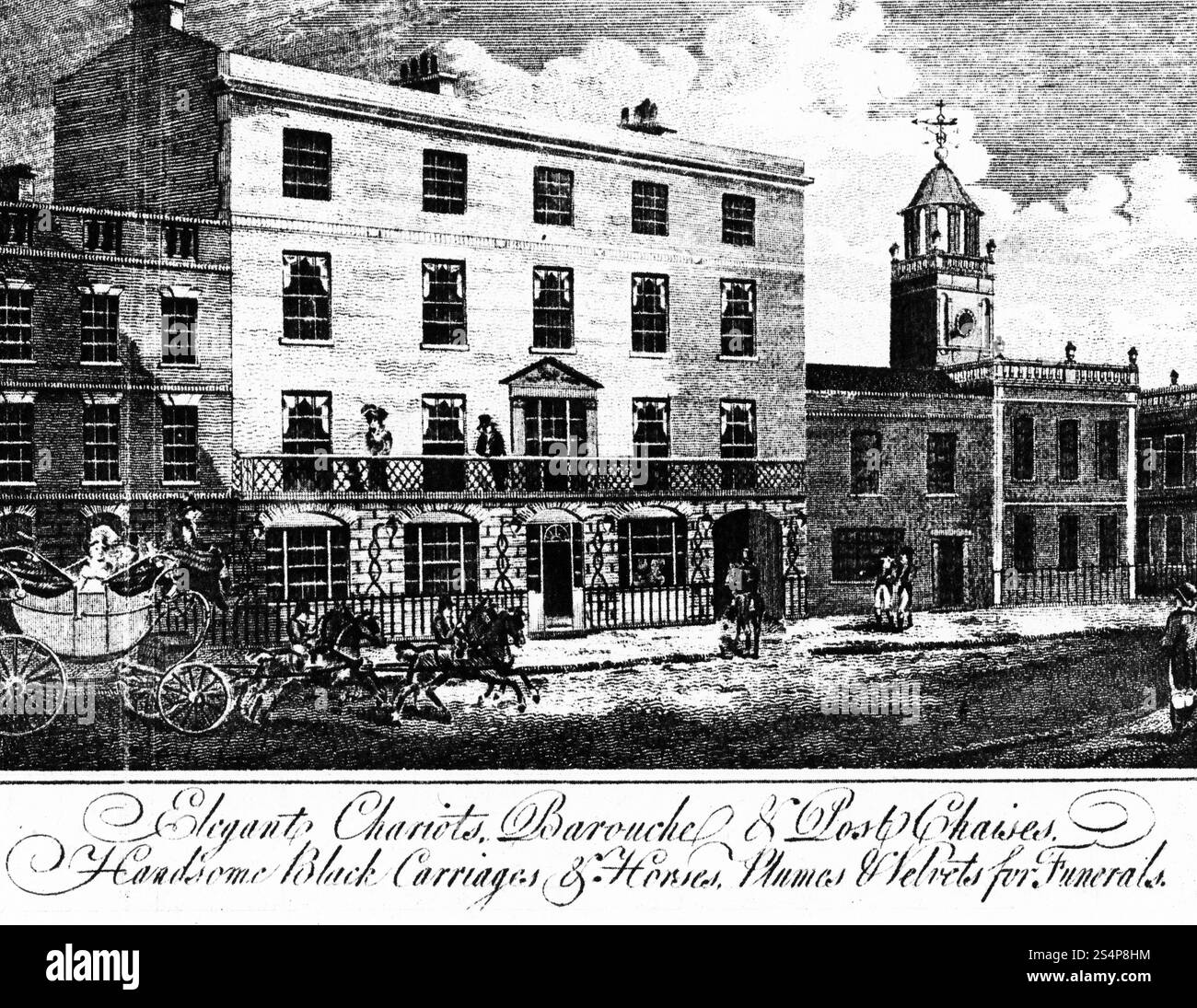 The Hen and Chickens Hotel, New Street, Birmingham, c1808. L'école du roi Edward peut être vue à droite de l'image. Bâtiments de l'ère Regency sur New Street, Birmingham. Banque D'Images