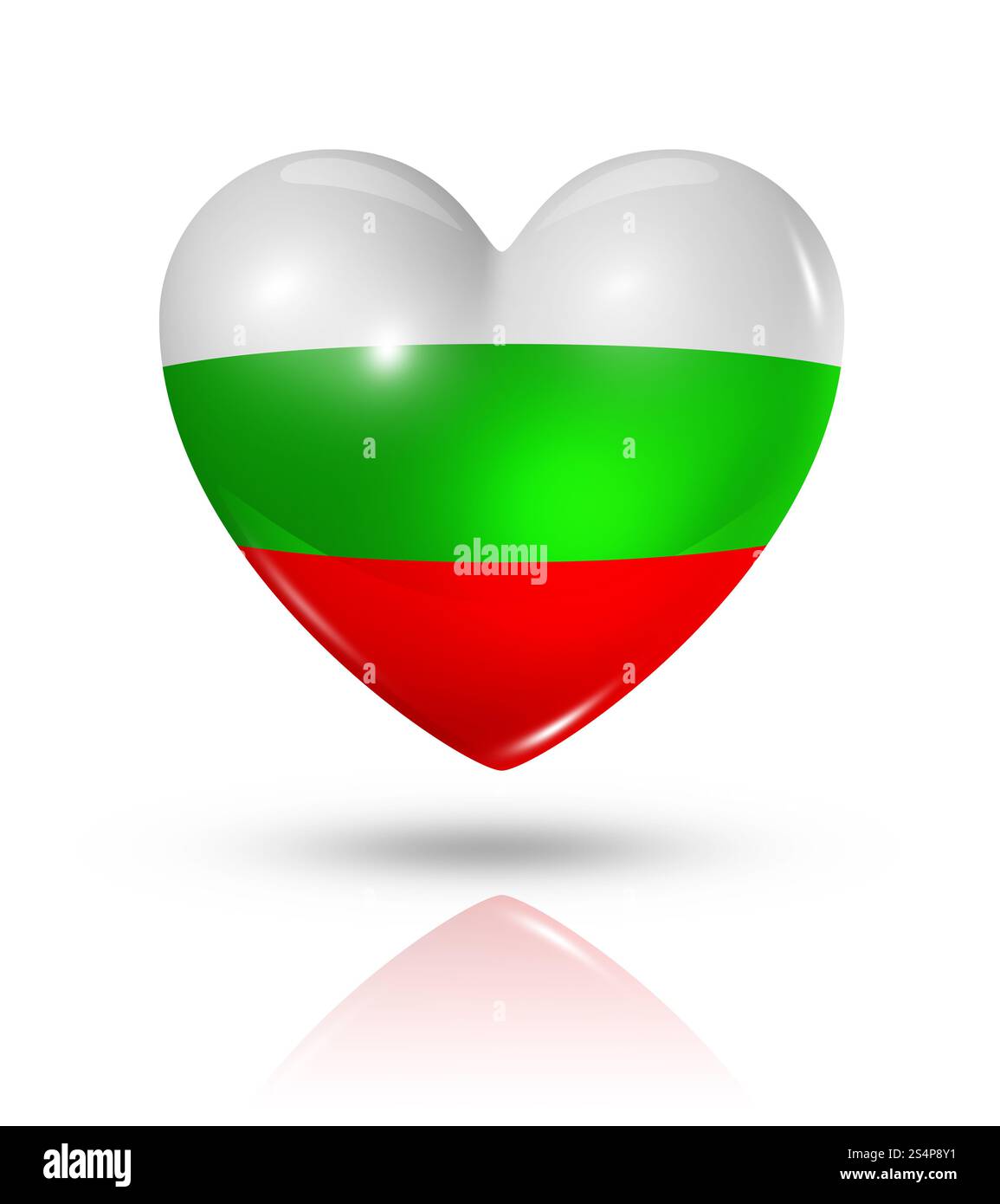 Symbole de la Bulgarie d'amour. Coeur 3D icône drapeau isolated on white with clipping path Banque D'Images
